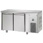 TABLE RÉFRIGÉRÉE EN ACIER INOX AISI 304 - VENTILÉE  - Mod. UG02MBT - GASTRONORM 1/1 - N. 2 PORTES - TEMPÉRATURE -18°/-22°C - Dim. 142x71,5xh85/92 cm - Norme CE