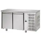 TABLE RÉFRIGÉRÉE EN ACIER INOX AISI 304 - VENTILÉE - Mod. UG02MGN - GASTRONORM 1/1 - N. 2 PORTES - TEMPÉRATURE 0°/+10°C - Dim. cm. 142x70xh85/92 - Norme CE