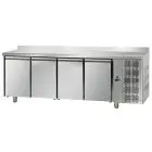TABLE RÉFRIGÉRÉE AVEC DOSSERET EN ACIER INOX AISI 304 - VENTILÉE - Mod. UG04MGNAL - GASTRONORM 1/1 - N. 4 PORTES EN VERRE - TEMPÉRATURE 0°/+10°C - Dim. 232x70xh95/102 cm - Norme CE