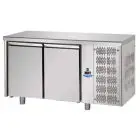 TABLE RÉFRIGÉRÉE EN ACIER INOX AISI 304 - POUR PÂTISSERIE - PLAQUES cm 60x40 - VENTILÉE  - Mod. UQ02M - N. 2 PORTES - TEMPÉRATURE 0°/+10°C - Dim. 160x80xh85/92 cm - Norme CE