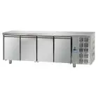 TABLE RÉFRIGÉRÉE EN ACIER INOX AISI 304 - Mod. UQ04M - POUR PÂTISSERIE - PLAQUES 60x40 - VENTILÉE  - N. 4 PORTES - TEMPÉRATURE 0°/+10°C - Dim. 270x80xh85/92 cm - Norme CE