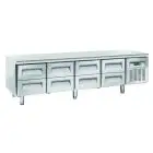 Table réfrigérée en acier inox - Mod UGN 4180 - Froid ventilé - 8 tiroirs - Capacité 362 L - Température -2°/+8°C - Dimensioni L 223,9 x P 70 x h 65 cm