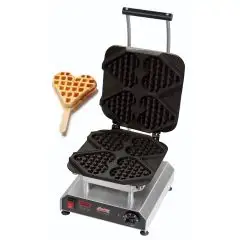 PLAQUE INDIVIDUEL  - MOD. 2351822EU - FIXE, EN FONTE - FORME : N. 4 WAFFEL EN FORME DE COEUR SUR BÂTON  cm 15x12,5x3 - Alimentation V 230/50hz monophasé - PUISSANCE  W 2800 - DIM. Cm L 32 x P 34 x h 27,5 - NORME CE
