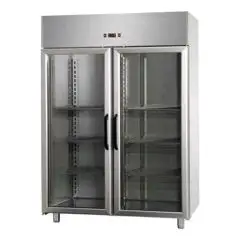ARMOIRE RÉFRIGÉRÉE EN ACIER INOX - VENTILÉE  - Mod. BG14ETNPV - GASTRONORM 2/1 - CAPACITÉ  1400 Lt. - N. 2 PORTES - SERRURE - TEMPÉRATURE 0°/+10°C - Dim. cm 142x80xh203/210 - Norme CE