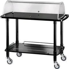 CHARIOT DE SERVICE EN BOIS 2 NIVEAUX - MOD. CLC2 - Chariot pour gâteaux, fromages et hors d'oeuvre - Cloche semicirculaire en plexiglass equipé de couvercles rentrants - Dim. 110x55xh107 cm