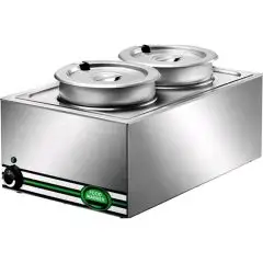 TABLE CHAUFFANTE BAIN MARIE AVEC MARMITE - MOD. BMP7720 - Structure en acier inox - Capacité Cuves : n. 1/1 -  n. 2 marmites Lt. 8 - Puissance W 1200 -  Voltage V230 50/60 Hz - Dim. 57x37xh28 cm