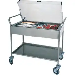 CHARIOT EN ACIER INOX 2 NIVEAUX RÉFRIGÉRÉ AVEC PLAQUES EUTECTIQUES  - MOD. CA1165 -Convient pour gâteaux,fromages,charcuterie et hors d'oeuvre - Structure en acier Inox - N°8 plaques eutectiques - Couvercle en plexiglass - Dim. 108x57xh104 cm