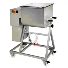 MÉLANGEUR À VIANDE À DEUX LAMES SUR ROUES - MOD. F100/2P - Capacité : 100 Kg - Puissance 1.8 kW - Poids Kg 110 - Dimensions cm. L 116 X P 57 X h 104 - Norme CE
