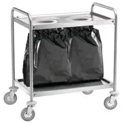 CHARIOT DE SERVICE 2 NIVEAUX - MOD.CA1391S2 - Structure en acier inox  avec trou pour sac de poubelle - Niveau en acier inox - Dim. 109x59xh93  cm