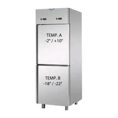 ARMOIRE RÉFRIGÉRÉE EN ACIER INOX AISI 304 - VENTILÉE  - COMBINÉE  TN+BT - Mod. A2 07 MID PN  - CAPACITÉ 700 Lt - N. 2 PORTES - TEMPÉRATURE POSITIVE -2° / +10° TEMPÉRATURE NÉGATIVE 18° /-22°C - Dim. 71x80xh203/210 cm -Norme CE