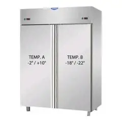 ARMOIRE RÉFRIGÉRÉE EN ACIER INOX AISI 304 - VENTILÉE  - COMBINÉE RÉFRIGÉRÉE - TN+BT -  Mod. AF I4 MID PN - CAPACITÉ 1380 Lt - N. 2 PORTES - TEMPÉRATURE NEGATIVE -18°/-22°C- Dim. 142x80xh203/210 cm -Norme CE