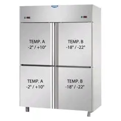 ARMOIRE RÉFRIGÉRÉE EN ACIER INOX AISI 304 - VENTILÉE  - RÉFRIGÉRÉE - TN+BT -  Mod. A4 I4 MID PN - CAPACITÉ 1380 Lt - N. 4 PORTES - TEMPERATURA POSITIVE -2°/+10°C - TEMPÉRATURE NEGATIVE -18°/-22°C- Dim. 142x80xh203/210 cm -Norme CE