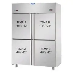 ARMOIRE RÉFRIGÉRÉE EN ACIER INOX AISI 304 - VENTILÉE  - RÉFRIGÉRÉE  BT+BT -  Mod. A4 I4 MID NN- CAPACITÉ 1380 Lt - N. 4 PORTES - TEMPÉRATURE NEGATIVE -18°/-22°C  - Dim. 142x80xh203/210 cm -Norme CE
