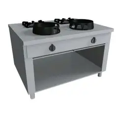 CUISINIÈRE  EURASIE À GAZ 4 FEUX AVEC COMMANDE SUR CHAQUE CÔTÉS- MOD. PAP042E - Construite exclusivement sur mesure - Compartiment ouvert - Plan de travaille lisse - Puissance au gaz à choisir entre kW 3,0/4,5/7,5/9,5/14/21 - Dim. 100x110xh85 cm - Norme C