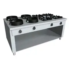 CUISINIÈRE  EURASIE À GAZ 8 FEUX AVEC COMMANDE SUR CHAQUE CÔTÉS- MOD. PAP082C - Construite exclusivement sur mesure - Compartiment ouvert - Plan de travaille lisse - Puissance au gaz à choisir entre kW 3,0/4,5/7,5/9,5/14/21 - Dim. 200x110xh85 cm - Norme C