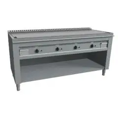 CUISINIÈRE  TEPPANYAKI À GAZ 4 FEUX  - MOD VGP4180L - 4 zones de cuisson - Construite exclusivement sur mesure - Compartiment ouvert - Plaque de cuisson en chrome dure poli - Chemin de câble périmétrique - Puissance au gaz  kW 23,2 (4x5,8 kW)- Dim. 180x72