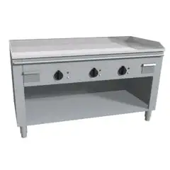 CUISINIÈRE  TEPPANYAKI ÉLECTRIQUE 3 ZONES DE CUISSON  - MOD. VGO3120G -  Construite exclusivement sur mesure - Compartiment ouvert - Plaque de cuisson en chrome dure poli -Dosseret sur 4 côtés - Puissance électrique kW   16,2 (3x5,4 kW) - Voltage 400V tri