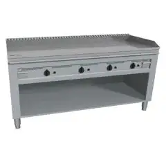 CUISINIÈRE  TEPPANYAKI ÉLECTRIQUE 4 ZONES DE CUISSON  - MOD. VGO4160G -  Construite exclusivement sur mesure - Compartiment ouvert - Plaque de cuisson en chrome dure poli -Dosseret sur 4 côtés - Puissance électrique kW  21,6 (4x5,4 kW) - Voltage 400V trip