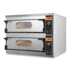 FOUR ÉLECTRIQUE À PIZZA - Mod. UMD 44 BIG - CONTRÔLE ÉLECTRONIQUE avec ÉCRAN - N. 2 chambres - Base du four ou plancher et plafond réfractaires - Faibles consommations- Dimensions chambres (x2) 72 x 72 x h14 cm - N. Pizzas 4+4 (Ø cm 36) - N. 2 Plats à fou
