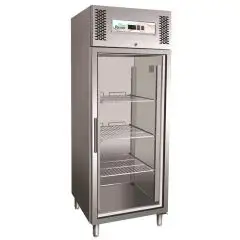 ARMOIRE RÉFRIGÉRÉE EN ACIER INOX AISI 304 - VENTILÉ - Mod. G-GN650TNG - GASTRONORM 2/1 (65x53 cm ) - N. 1 PORTE EN VERRE - CAPACITÉ 650 LT - Température -2°/+8º C - Dim. 74x83x201 cm - Norme CE
