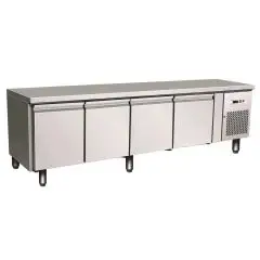 TABLE RÉFRIGÉRÉE EN ACIER INOX AISI 304 - VENTILÉ - h. 65 cm - Mod. G-UGN4100TN - GASTRONORM 1/1 ( 53x32,5 cm) - CAPACITÉ BRUTE  350 Lt - N. 4 PORTES - Température -2°/+8°C - Dim. 223x70x65 cm - Norme CE