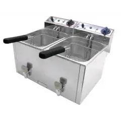 FRITEUSE ÉLECTRIQUE AVEC ROBINET DE  COMPTOIR - Mod. FR 8+8 - Capacité cuves Lt. 8 + 8 d' huile - Puissance kW 3 + 3 - Alimentation monophasé - Dim.52,5 x 40 x h 34,5 cm - Norme CE
