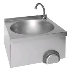 LAVE MAINS MURAL - MOD. LM 310 - STRUCTURE INOX AISI 304 - COMMANDE AU GENOU - ÉVIER ET DÉCHARGE INCLUS - Dim. cm 40 x 40 x 31 h - Poids Kg 5,5