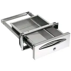 TIROIR DE SERVICE AVEC CLÉ EN ACIER INOXYDABLE - Ligne ICE - Mod. IC CS PC40 - Coins arrondis - Trou de table cm L 35 x 14 H - Profondeur du tiroir cm 44,4