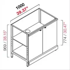ARRIÈRE COMPTOIR DE BAR NEUTRE - SEMI OUVRÉ, IL NÉCESSITE DE PANNEAUX - MOD. RBL1000ANTE - STRUCTURE EN MÉTAL  - N. 2 PORTES BATTANTES GRISES MÉLAMINÉ - DISPONIBLE EN 3 PROFONDEURS: cm 40, 55, 63 - DIM Cm L 100 X H 96,9