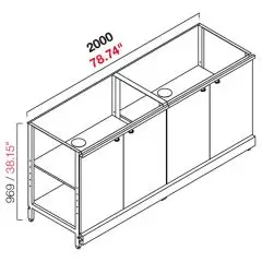 ARRIÈRE COMPTOIR DE BAR NEUTRE - SEMI OUVRÉ, IL NÉCESSITE DE PANNEAUX - MOD. RBL20004ANTE - STRUCTURE EN MÉTAL  - N. 4 PORTES BATTANTES GRISES MÉLAMINÉ - DISPONIBLE EN 3 PROFONDEURS: cm 40, 55, 63 - DIM Cm L 200 X H 96,9