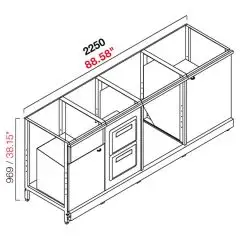 ARRIÈRE COMPTOIR DE BAR NEUTRE - SEMI OUVRÉ, IL NÉCESSITE DE PANNEAUX - MOD. RBL2250 - STRUCTURE EN MÉTAL  - N. 1 PORTE HAUTE BATTANTE, GRISE ET MÉLAMINÉ  - N. 1 PORTE BASSE BATTANTE, GRISE ET MÉLAMINÉ  - TRÈMIE  DOUBLE - N. 1 COMPARTIMENT NEUTRE  - DISPO