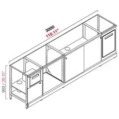 ARRIÈRE COMPTOIR DE BAR NEUTRE POUR MACHINE À CAFÉ - SEMI OUVRÉ, IL NÉCESSITE DE PANNEAUX - MOD. RBL3000MC - STRUCTURE EN MÉTAL  - N. 1 TIROIR À MARC DE CAFÉ AVEC PORTE BASSE EN DESSOUS  - N. 2 PORTES COULISSANTES GRISES MÉLAMINÉ - N. 1 COMPARTIMENT NEUTR