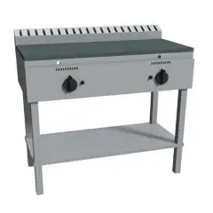 PLAQUE À PIADINA À GAZ - Mod. RAH1PKGG - Sur pieds en acier inox - Plan de cuisson en acier inox -  2 zones de cuisson - Capacité thermique 19,8 kW - Dim. L 102 x P 53 x H 85 cm - Norme CE