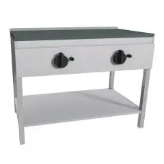 PLAQUE À PIADINA ÉLECTRIQUE  - Mod. RA6EKGG - Sur pieds en acier inox - Plan de cuisson en acier inox -  2 zones de cuisson - Puissance 4,4 kW - Alimentation monophasée  230V/1/50Hz - Dim. L 102 x P 53 x H 85 cm - Norme CE