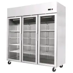 ARMOIRE RÉFRIGÉRÉE COMPACTE EN ACIER INOX - Mod. YCF9409GR - FROID VENTILÉ - CAPACITÉ 1390 L - 3 PORTES VITRÉES - TEMPÉRATURE -17°/-20°C - Dim. L 180 x P 73 x h 195,5 cm - Norme CE