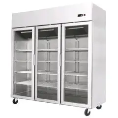 ARMOIRE RÉFRIGÉRÉE COMPACTE EN ACIER INOX - Mod. YCF9403GR - FROID VENTILÉ - CAPACITÉ 1390 L - 3 PORTES VITRÉES - TEMPÉRATURE 0°/+8°C - Dim. L 180 x P 73 x h 195,5 cm - Norme CE
