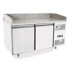 TABLE RÉFRIGÉRÉE / COMPTOIR À PIZZA EN ACIER INOX - Mod. EPF3495GR - CLASSE ÉNERGÉTIQUE A - POUR BACS À PÂTONS 60 x 40 cm - FROID VENTILÉ - 2 PORTES - TEMPÉRATURE -2°/+8°C - Dim. L 151 x P 80 x h 100/160 cm - Norme CE