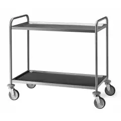 Chariot de service à deux niveaux - Mod 1400 - Structure en acier inox - Rayons moulés en forme de plateaux - Dimensions L 109 x P 59 x h 95 cm
