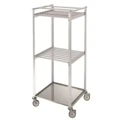 CHARCUTERIE CHARIOT DE SALAISON - Mod. CAR ALU - Cadre en aluminium anodisé - Roues - Avec plateau et impostes en aluminium - Dimensions cm L 84 x P 77 x 185h