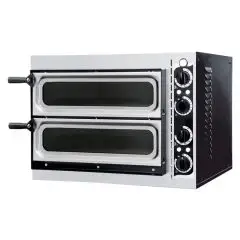 FOUR ÉLECTRIQUE MÉCANIQUE À PIZZA - Mod. BASIC 2/40 - N. 2 chambres avec vitre - Plan de cuisson en briques réfractaires- Dim. de la chambre   41 x 36 x h9 cm - N. Pizzas 1 + 1 (Ø cm 32) - Puissance 2,4 - Norme CE