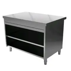 Meuble neutre  avec compartiment ouvert - Structure en inox  finissage en scotch brite