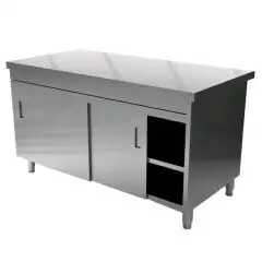 Meuble neutre avec compartiment et portes coulissantes - Structure en inox  finissage en scotch brite