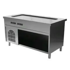 Meuble réfrigéré avec bords anti ruissellement  et compartiment ouvert - bords anti ruissellement  h 2 cm - Structure en inox  finissage en scotch brite