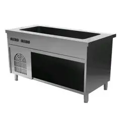 Meuble réfrigéré avec cuve et compartiment ouvert - Cuve h 22 cm - Structure en inox  finissage en scotch brite