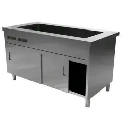 Meuble bain marie avec compartiment inférieure chauffant et portes coulissantes- Cuve h 22 cm - Due temperature - Structure en inox  finissage en scotch brite