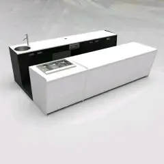 COMPTOIR DE BAR ET COMPTOIR ARRIÈRE AVEC PRÉSENTOIR DE CRÈME GLACÉE PANORAMIQUE - MOD. START UP L1000PANORAMA+L2500 H951 - N. 3 CELLULES AVEC RÉFRIGÉRATION VENTILÉE - ALIMENTATION V 230/50Hz MONOPHASÉ - AVEC CONDENSATION INTÉGRÉE - STATION DE MACHINE À CA