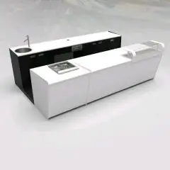 COMPTOIR DE BAR ET COMPTOIR ARRIÈRE AVEC PRÉSENTOIR DE CRÈME GLACÉE PANORAMIQUE - MOD. START UP L1000PANORAMA+L2500 H951 BC - AVEC PALETTE EN VERRE - N. 3 CELLULES AVEC RÉFRIGÉRATION VENTILÉE - ALIMENTATION V 230/50Hz MONOPHASÉ - AVEC CONDENSATION INTÉGRÉ