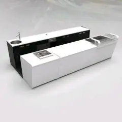 COMPTOIR DE BAR ET COMPTOIR ARRIÈRE AVEC PRÉSENTOIR DE CRÈME GLACÉE PANORAMIQUE - MOD. START UP L1000PANORAMA+L3000/SX H951 BC - AVEC RÉSERVOIR RÉFRIGÉRÉ POUR AFFICHAGE DES ALIMENTS ET BOISSONS À GAUCHE - PALETTE DE PROTECTION EN VERRE TRANSPARENT POUR RÉ