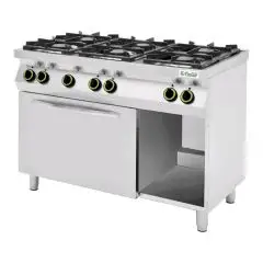 CUISINIÈRE À GAZ 6 FEUX - MOD CC76GFG - Sans veilleuse - Four à gaz statique GN 1/1 de 4 kW + compartiment ouvert - Puissance kW 28,5 - Dimensions cm L 120 x P 70 x H 90 - Norme CE