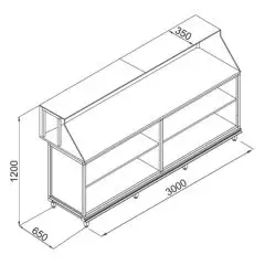 COMPTOIR PIZZA BAR ET GASTRONOMIE NEUTRE - PANNEAU SEMI-FINI - MOD. BNB3000231VB - VERRE BAS - DIM. Cm L 300 x P 65 x h 120 - NORME CE